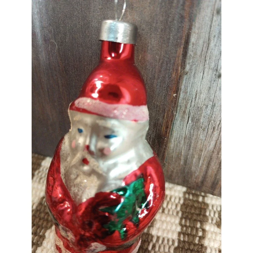 Vintage Mercury Glass Christmas Tree Ornament Small Santa Holiday Decor